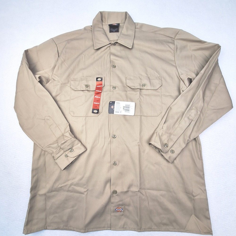 Dickies Work Shirt Mens Large Desert Sand Icons 574DS Long Sleeve Original Fit